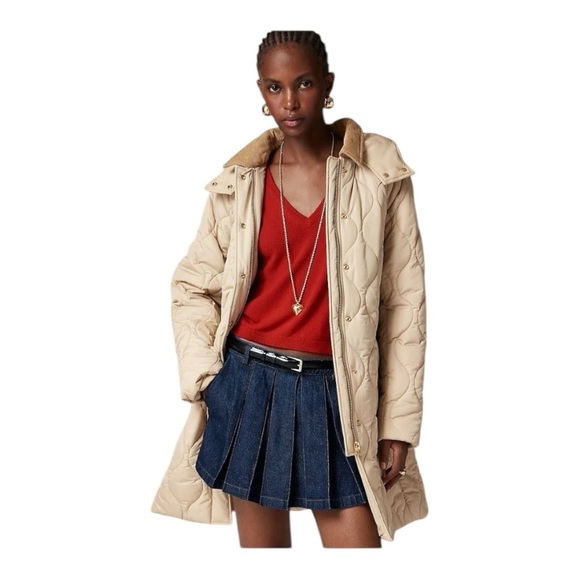 J. Crew Khaki Long Signature Puffer Barn Corduroy Collar Lightweight Warm NEW - Picture 1 of 16